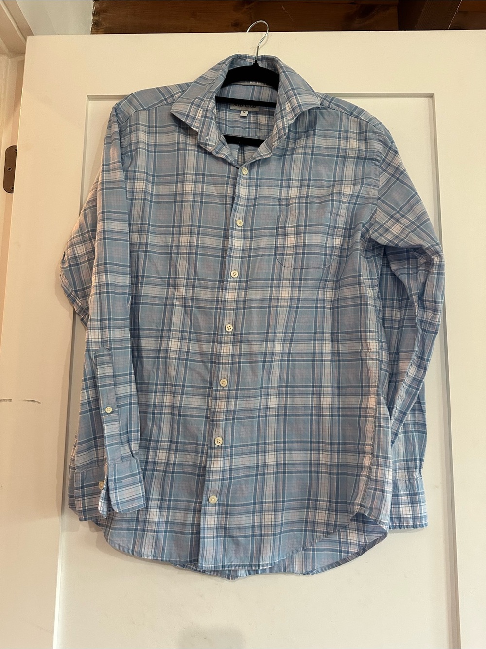 Peter Millar Blue and White Plaid Dress Shirt